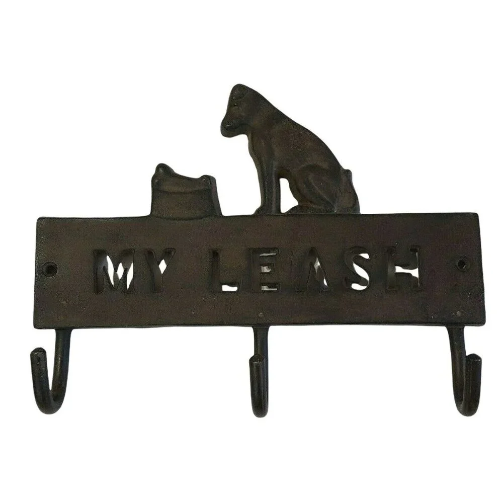 Cast Iron Dog Wall Hook Key Holder Leash Holder My Leash 3 hooks Pet Decor Heavy